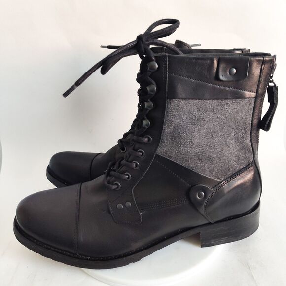 Aldo Combat Boots Mens 11 / 44 Leather Textile Black Gray Lace-Up Portugal - Picture 4 of 14